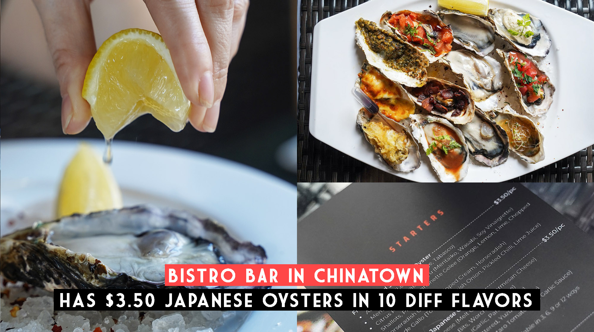 Bistro Bar in Chinatown has 3.50 Japanese Oysters in 10 different